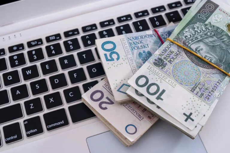 Polskie banknoty na komputerze pożyczka